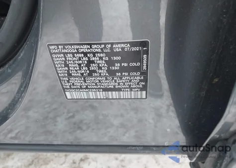 2021 Volkswagen Atlas Cross Sport 2.0T S из США, поврежденный, VIN 1V2GC2CA0MC235216